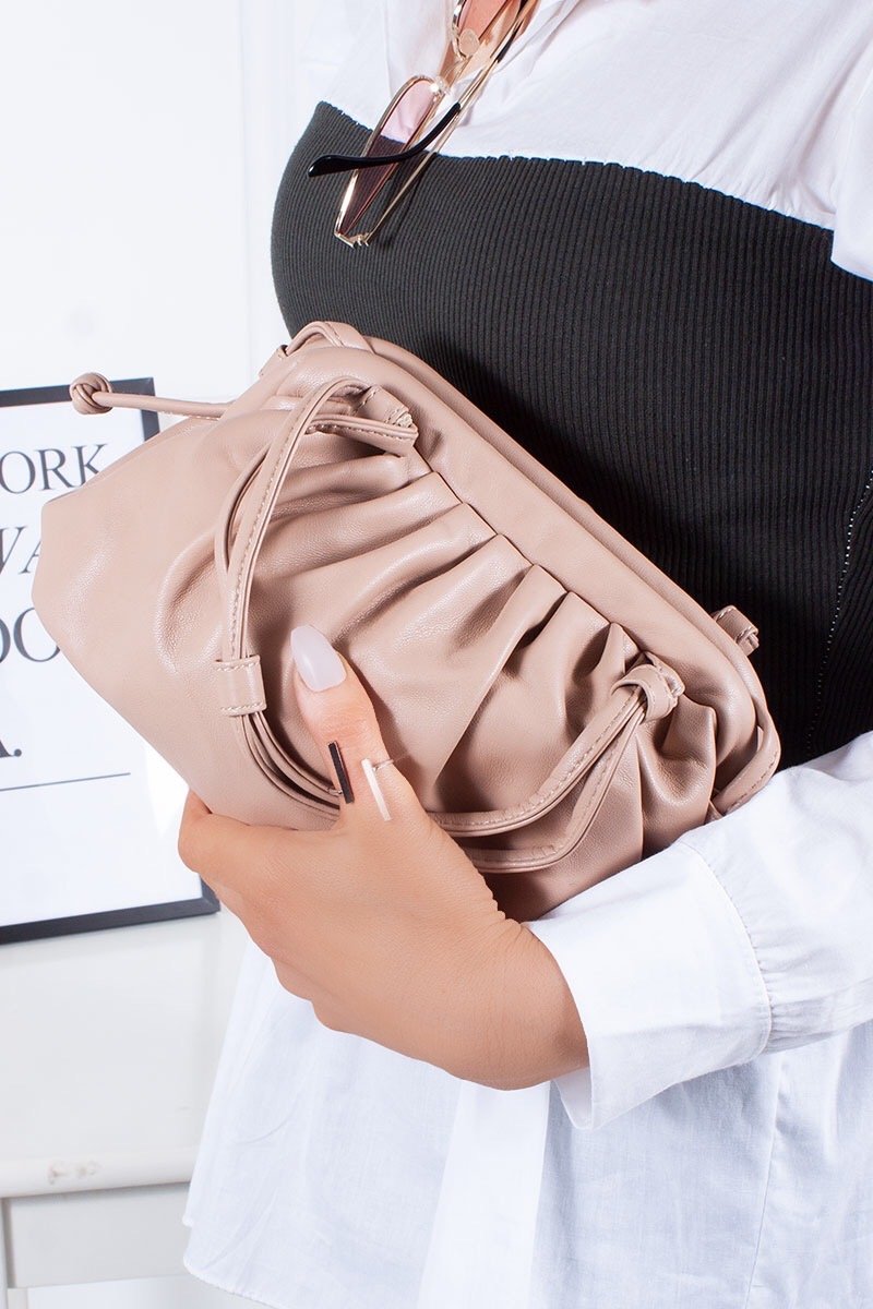 Nada Nude Faux Leather Ruched Slouchy Handbag