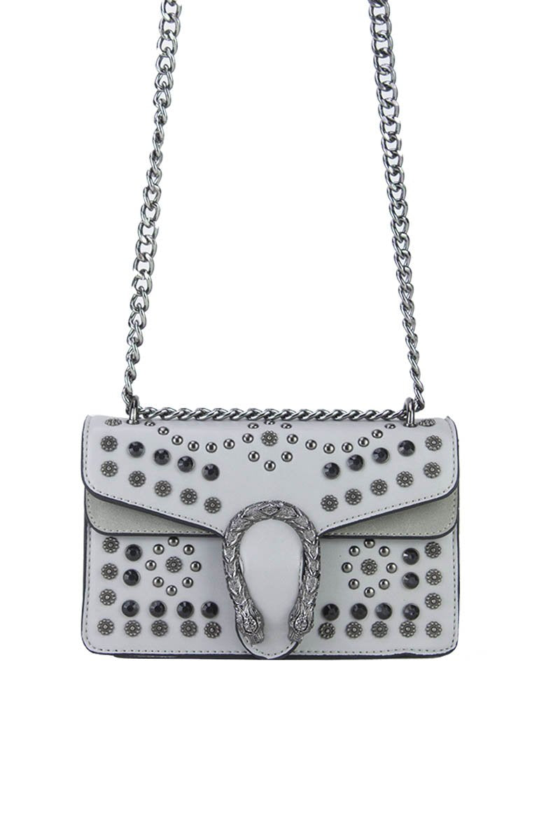 Olive Light Grey Hardware Shoulder Bag