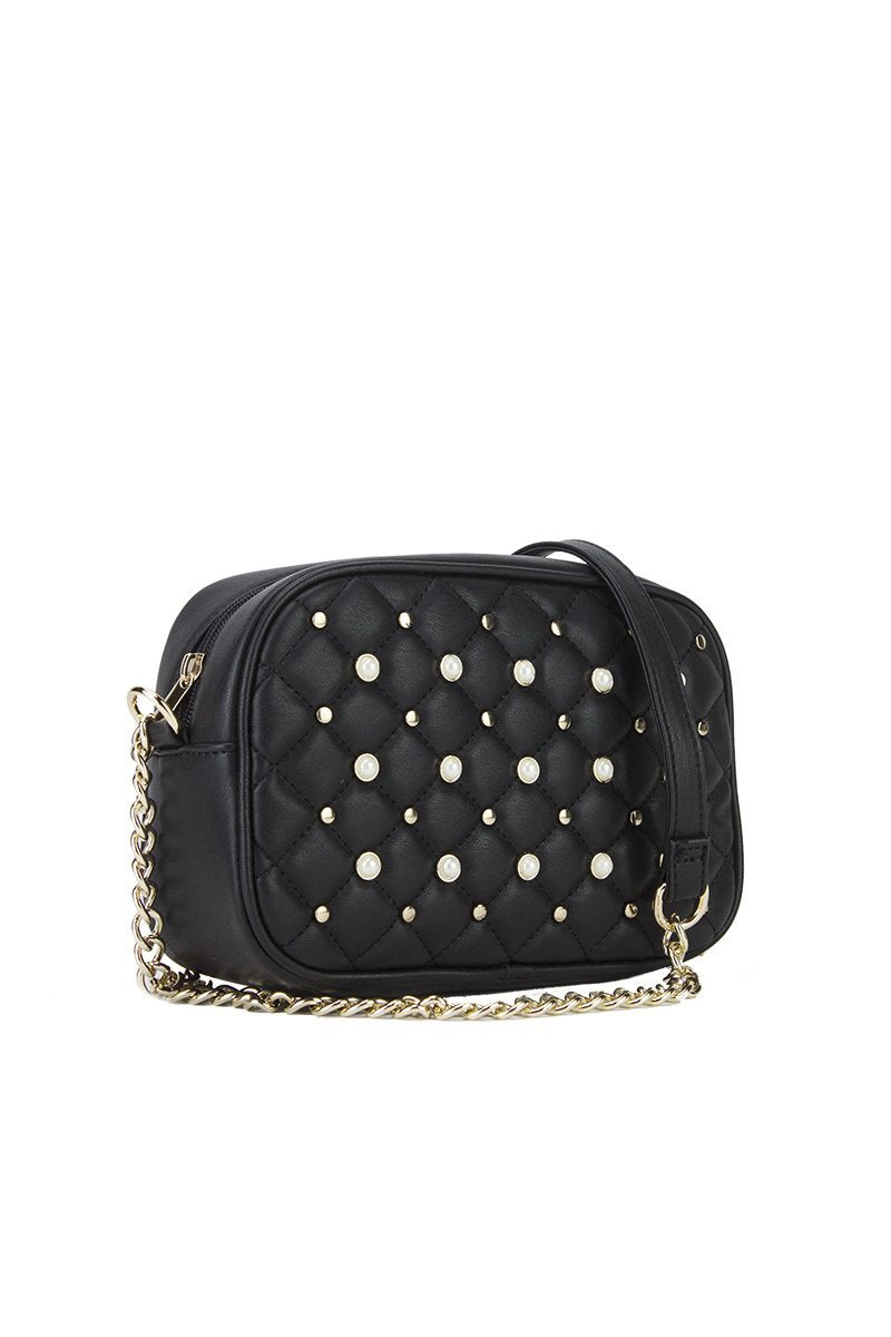 Pearl Black Quilted Stud Shoulder Bag
