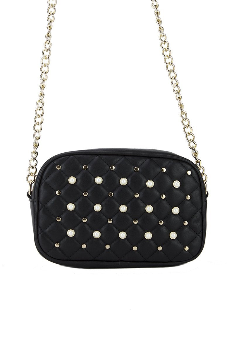 Pearl Black Quilted Stud Shoulder Bag