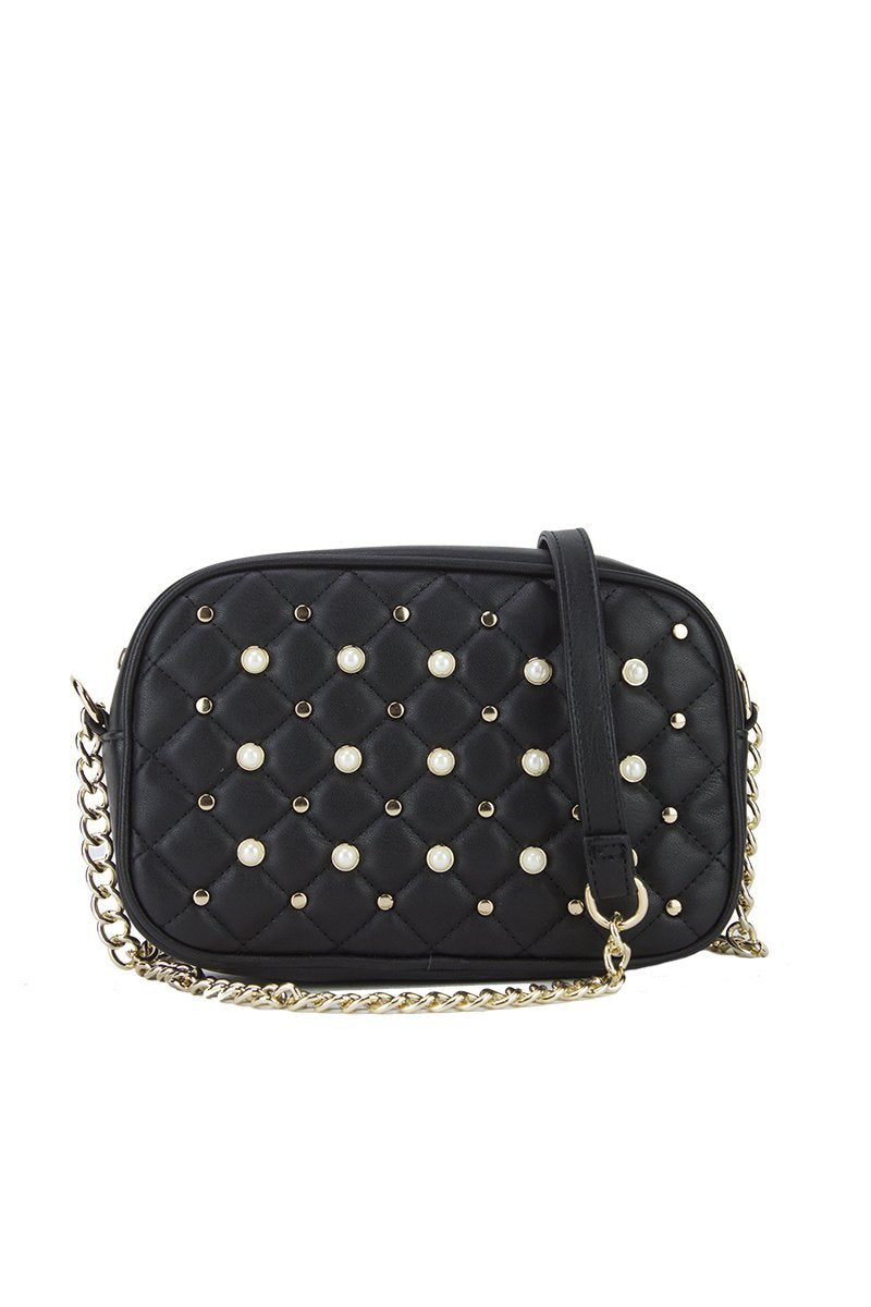 Pearl Black Quilted Stud Shoulder Bag