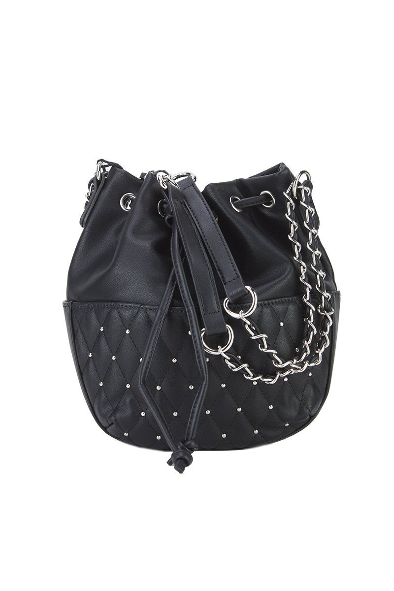 Rhea Black Stud Bucket Bag With Silver Detail