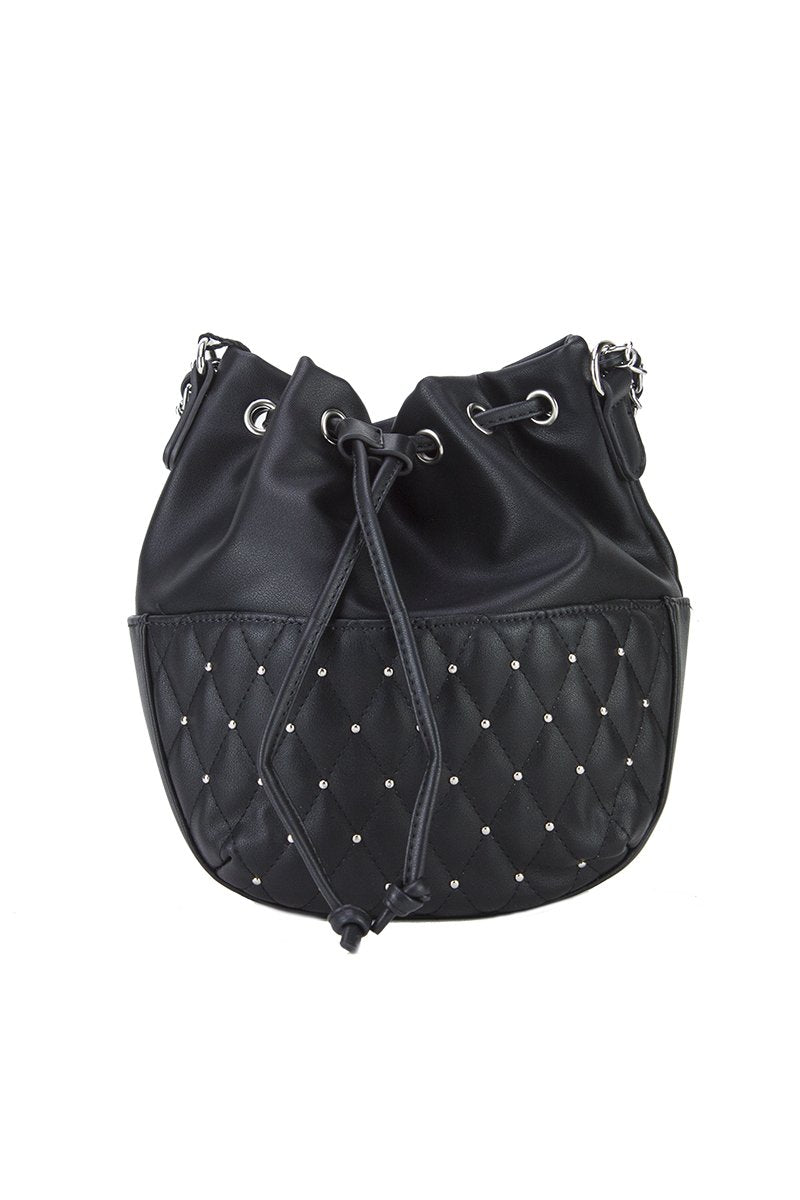 Rhea Black Stud Bucket Bag With Silver Detail