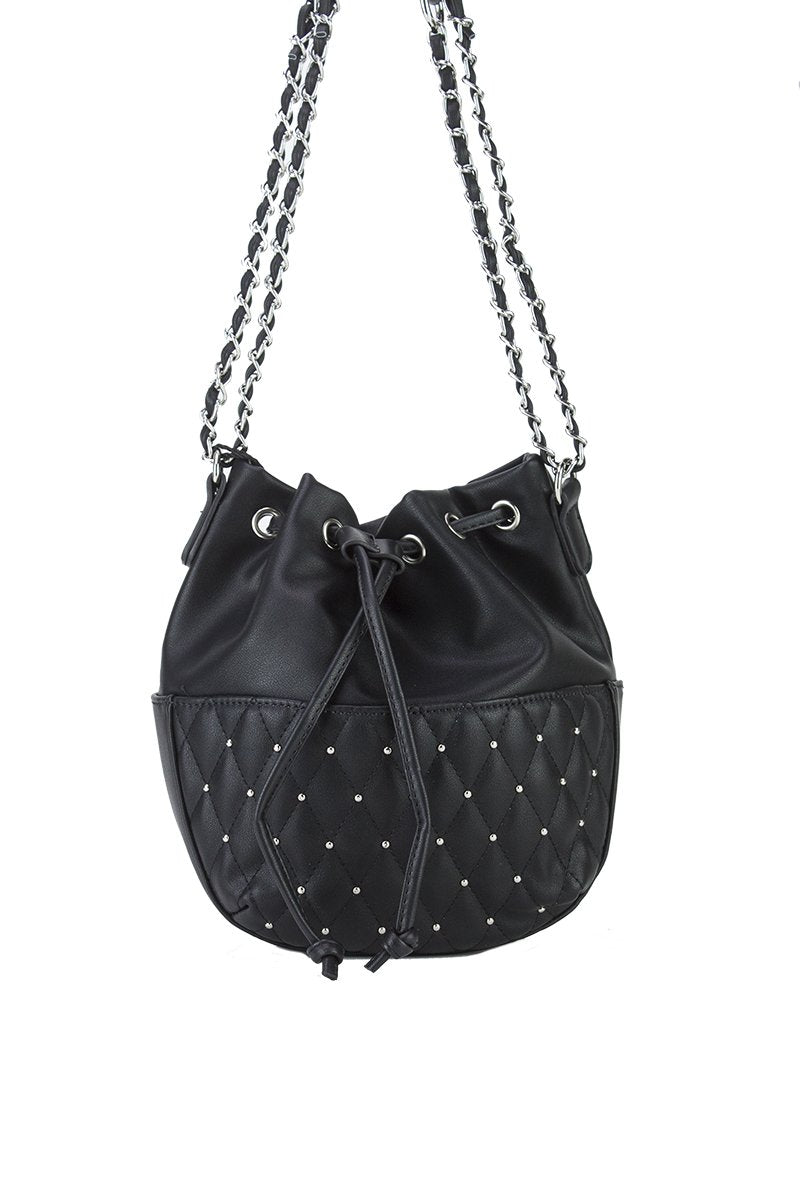 Rhea Black Stud Bucket Bag With Silver Detail