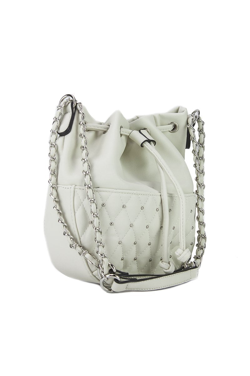 Rhea Cream Stud Bucket Bag With Silver Detail
