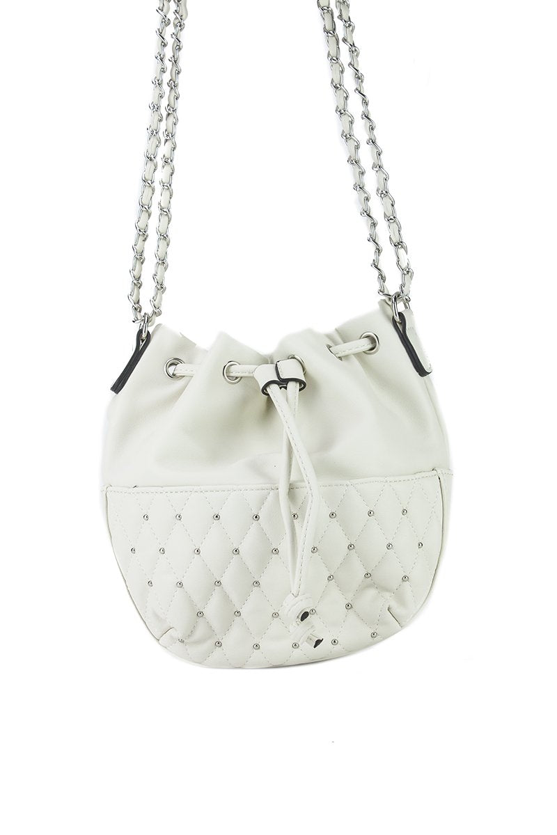 Rhea Cream Stud Bucket Bag With Silver Detail