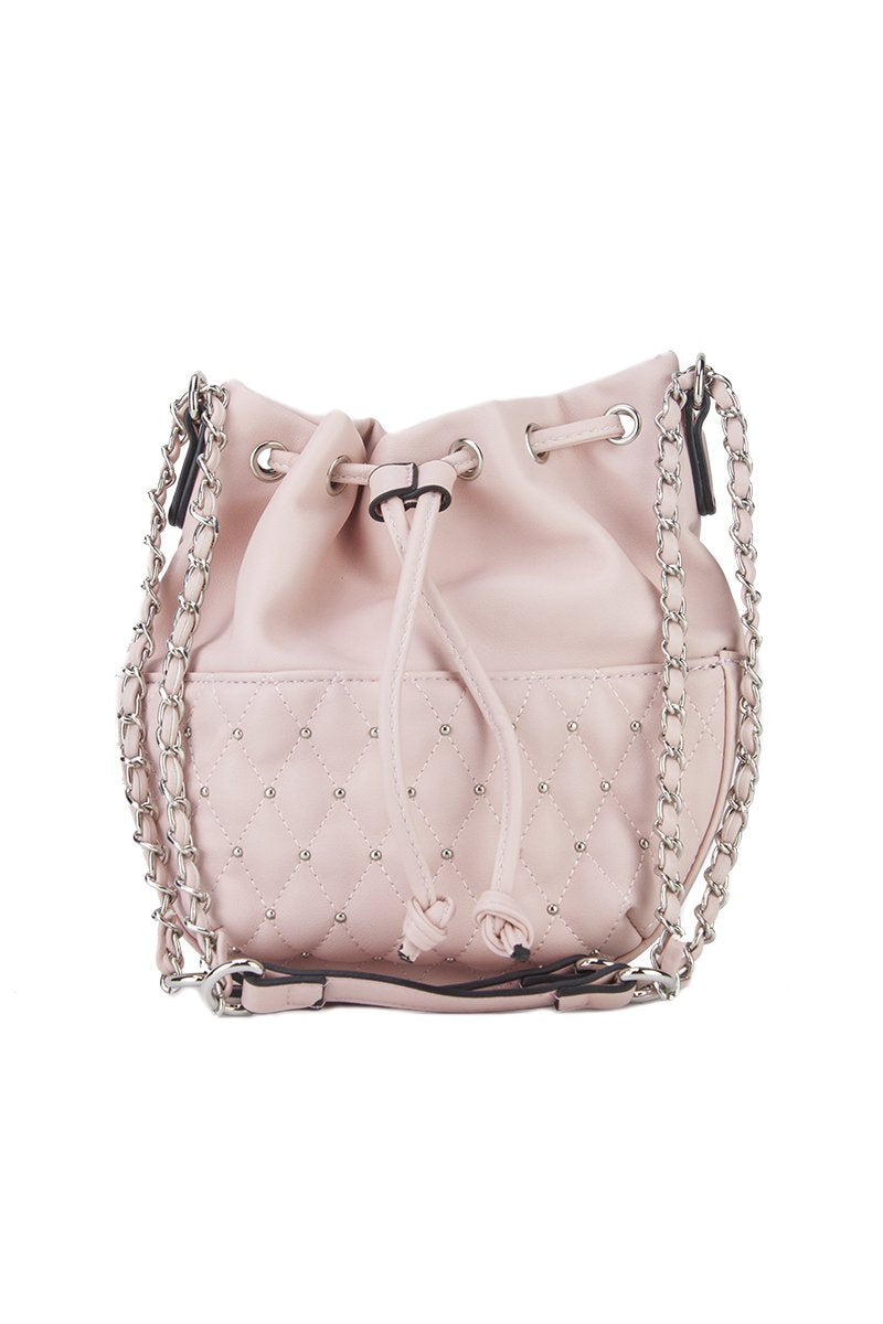 Rhea Pink Stud Bucket Bag With Silver Detail