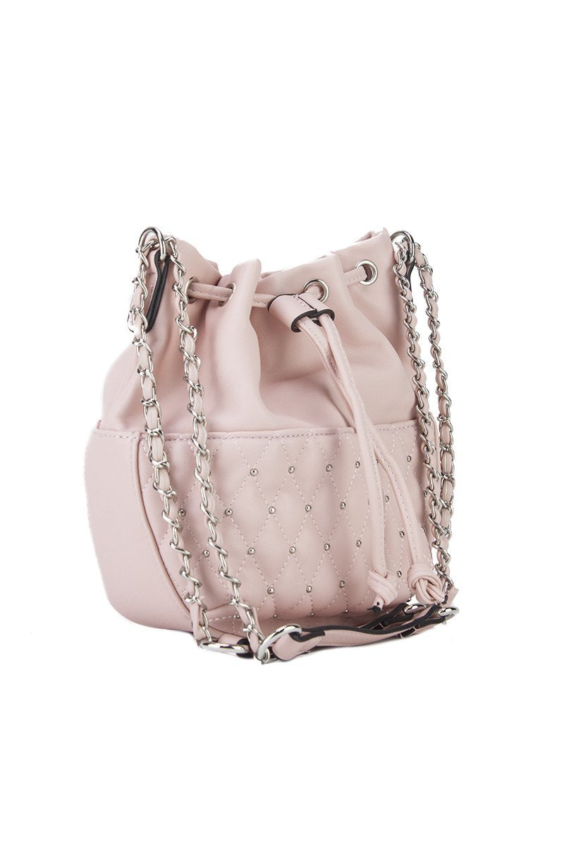 Rhea Pink Stud Bucket Bag With Silver Detail