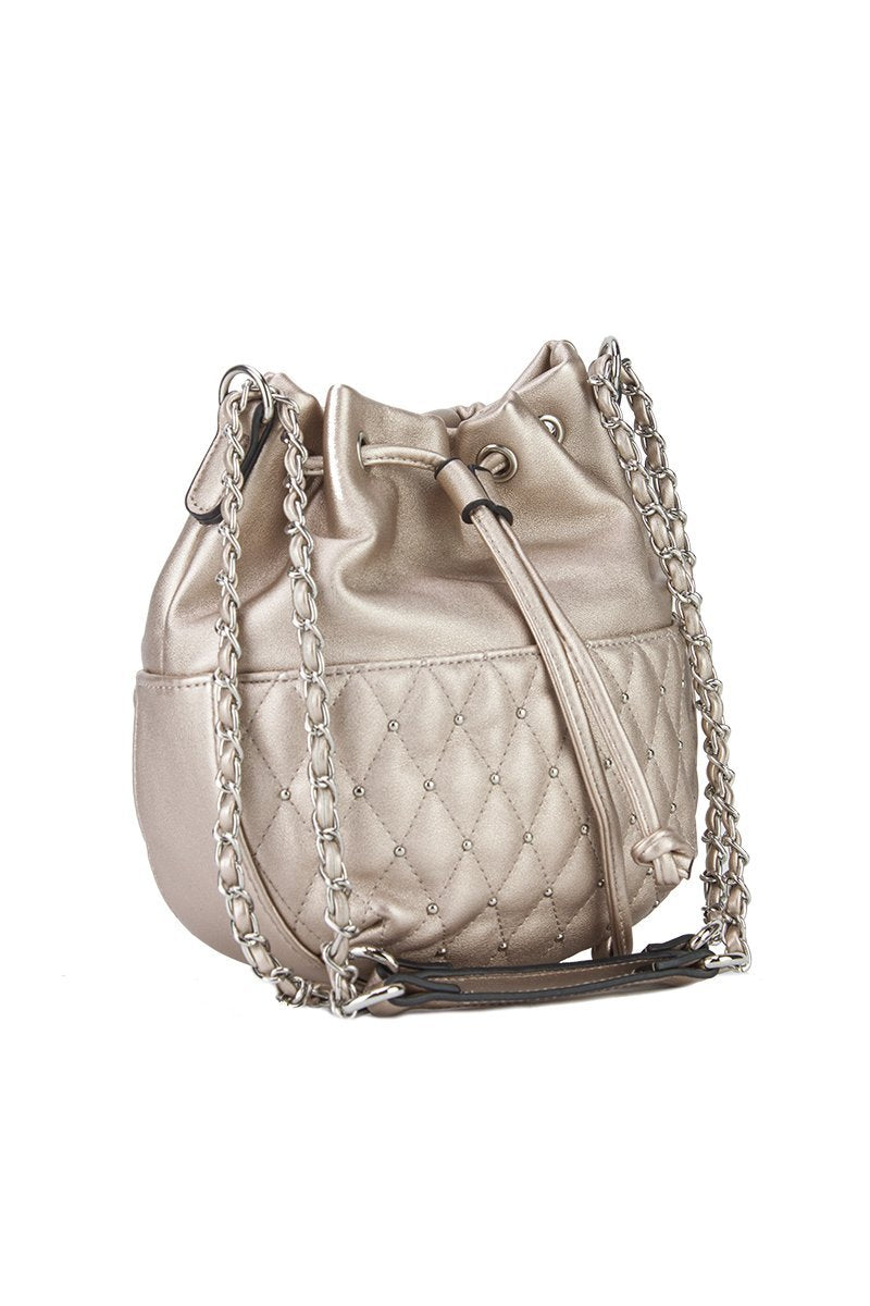 Rhea Rose Gold Stud Bucket Bag With Silver Detail