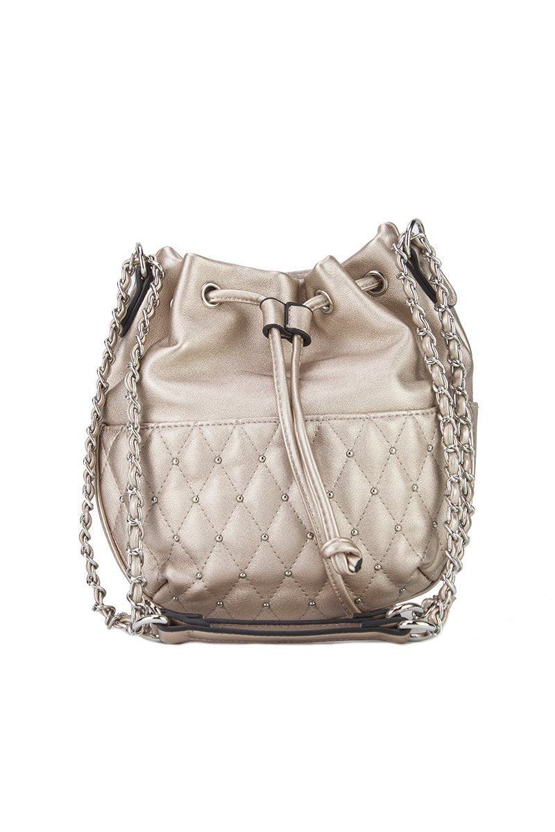 Rhea Rose Gold Stud Bucket Bag With Silver Detail