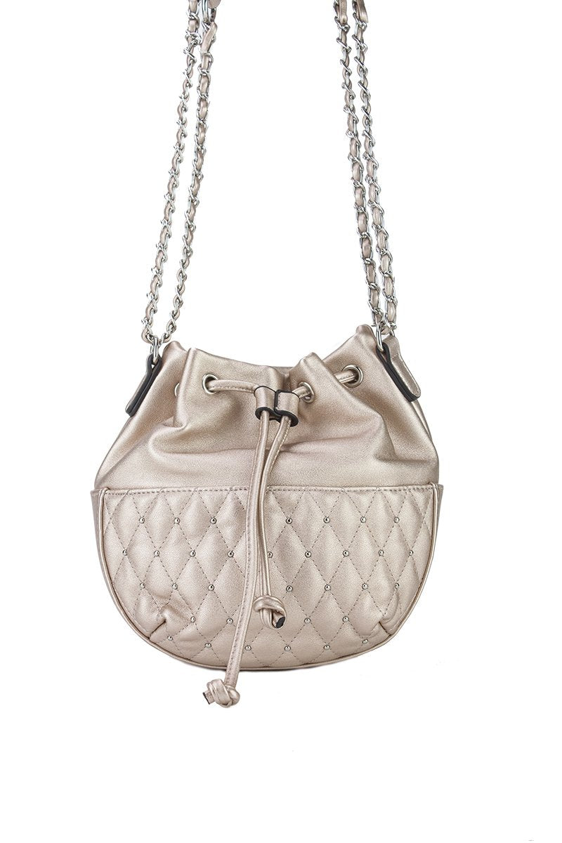 Rhea Rose Gold Stud Bucket Bag With Silver Detail