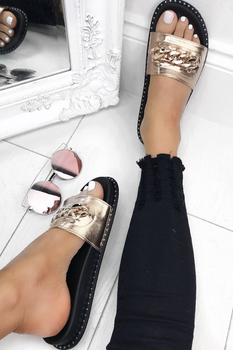 Sofia Rose Gold Chain Slider With Silver Stud Detail
