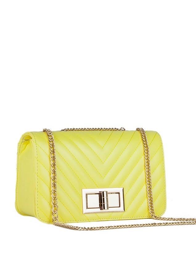 Stephanie Yellow Quilted Chain Shoulder Bag With Gold Detail