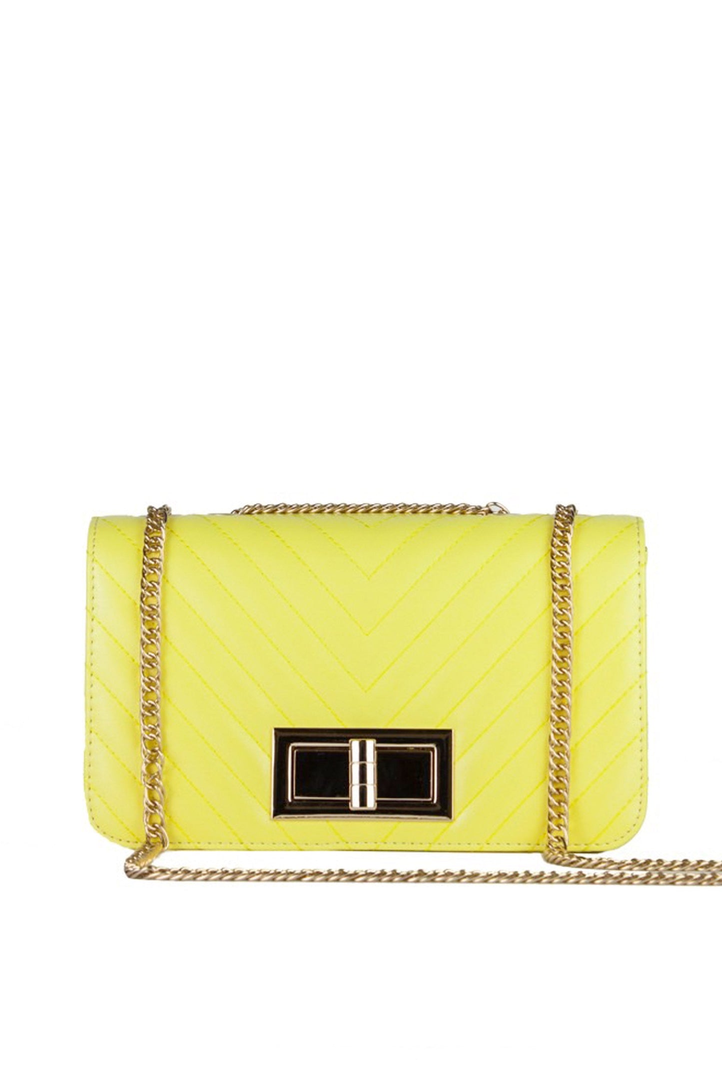 Stephanie Yellow Quilted Chain Shoulder Bag With Gold Detail