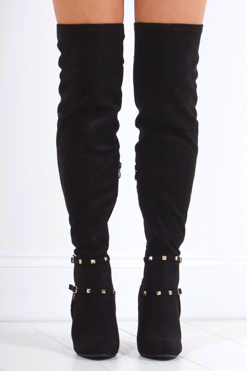 Teagan Black Over Knee Stud Boot