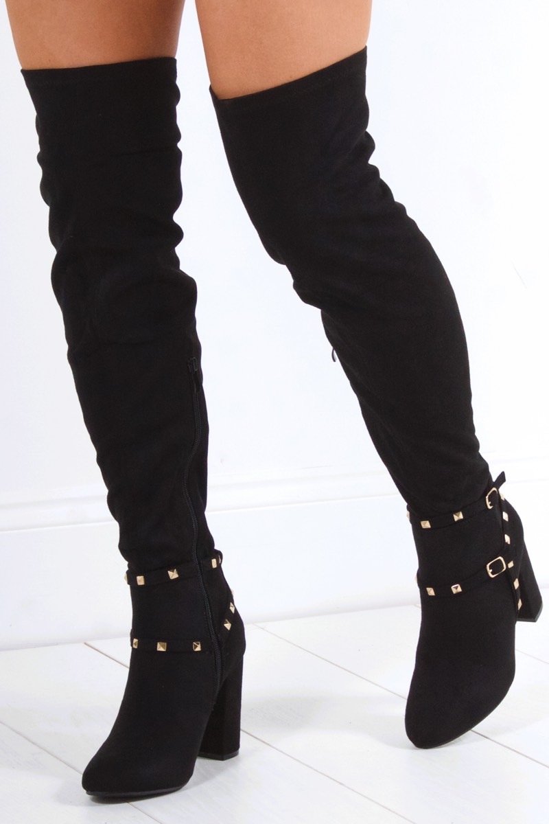 Teagan Black Over Knee Stud Boot