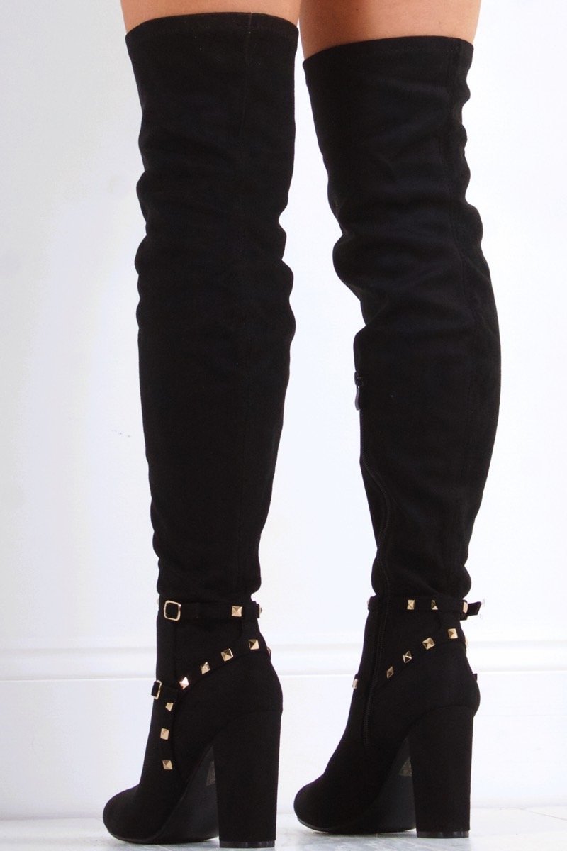 Teagan Black Over Knee Stud Boot