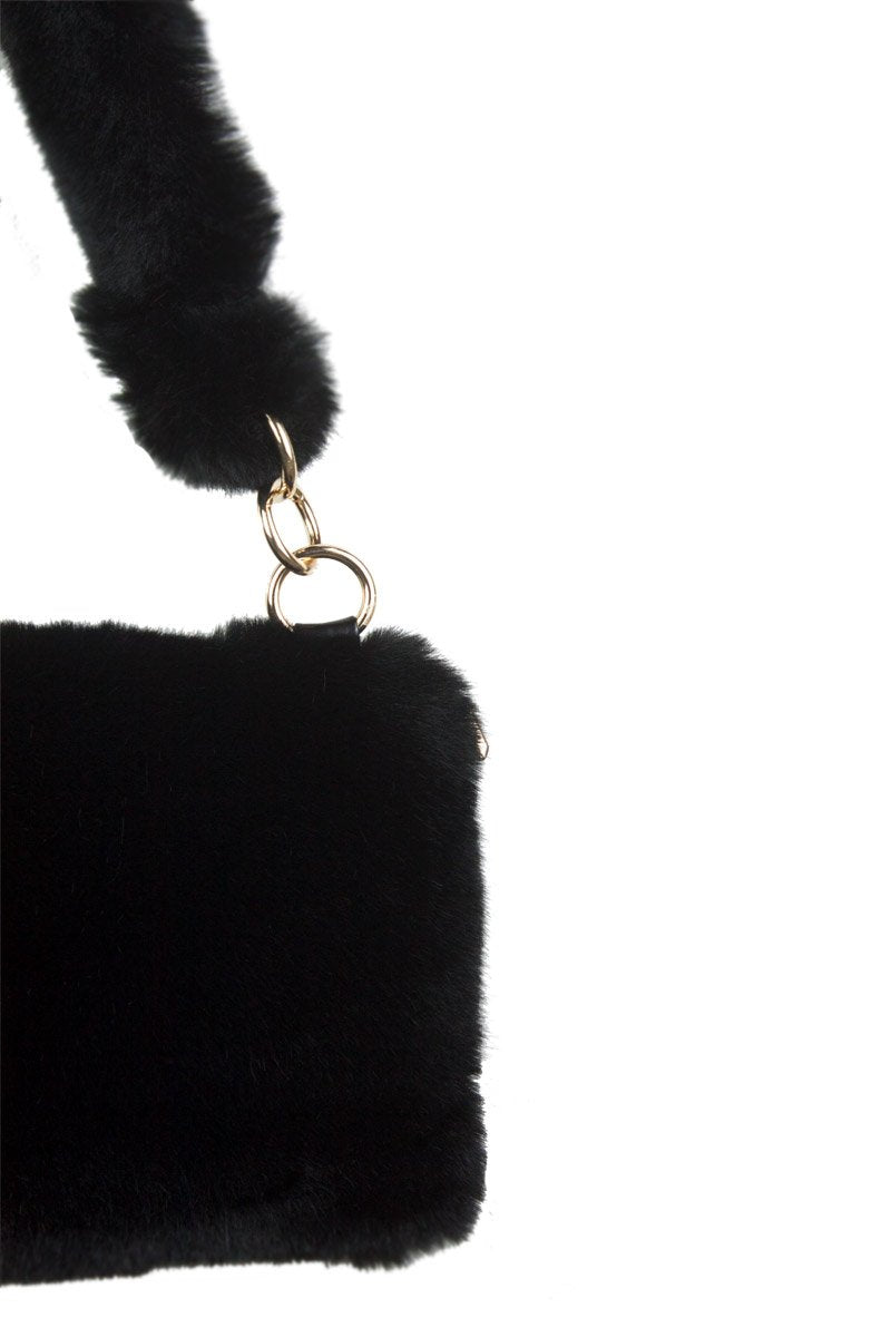 Una Black Faux Fur Shoulder Bag