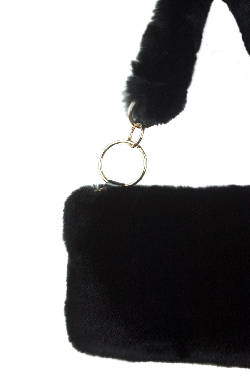 Una Black Faux Fur Shoulder Bag