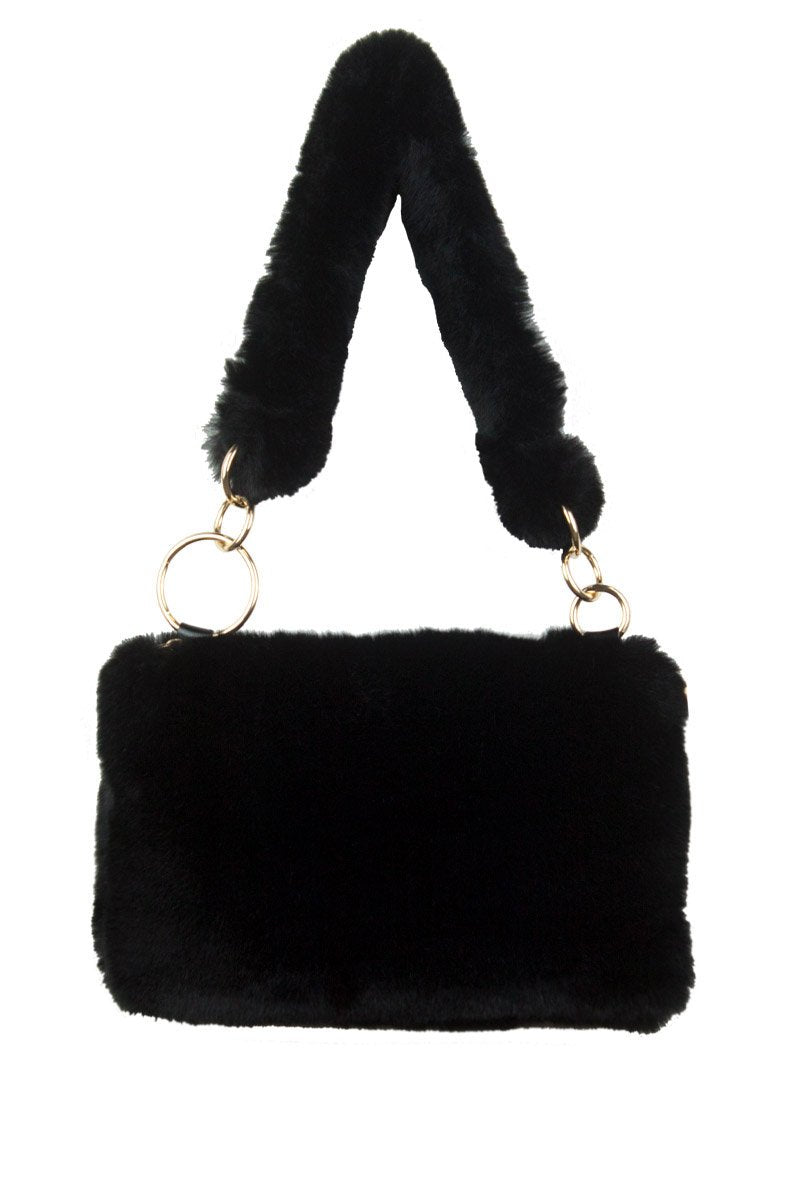 Una Black Faux Fur Shoulder Bag
