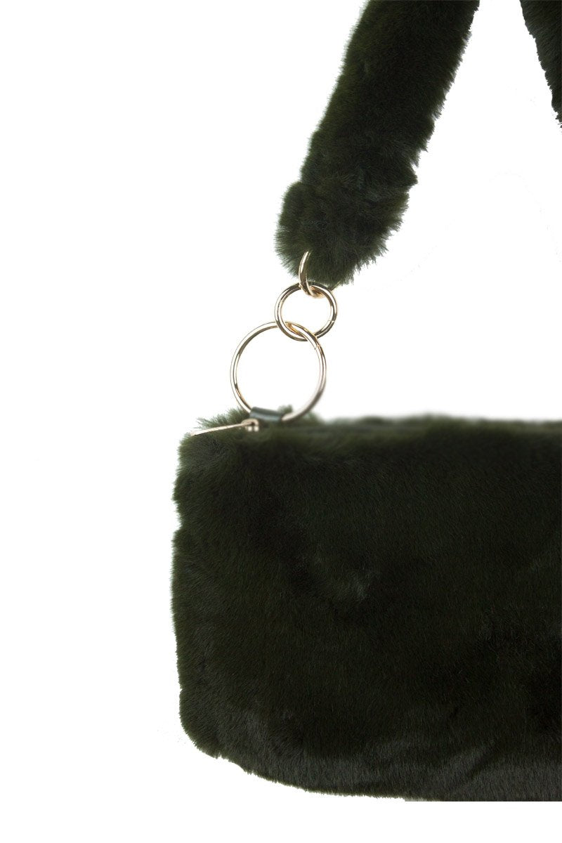 Una Green Faux Fur Shoulder Bag