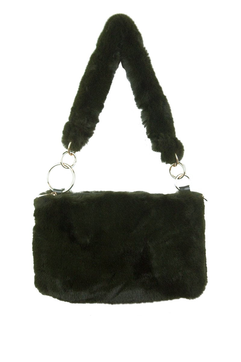 Una Green Faux Fur Shoulder Bag