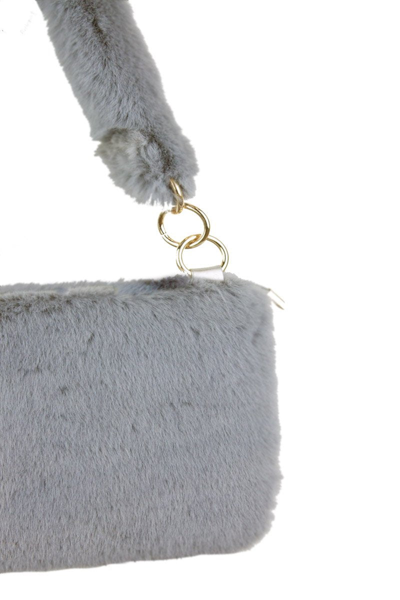 Una Grey Faux Fur Shoulder Bag