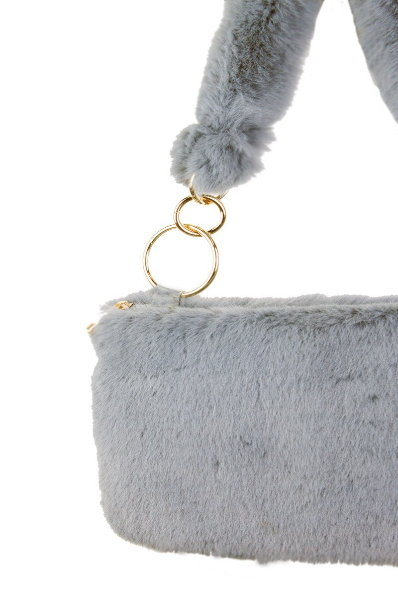 Una Grey Faux Fur Shoulder Bag