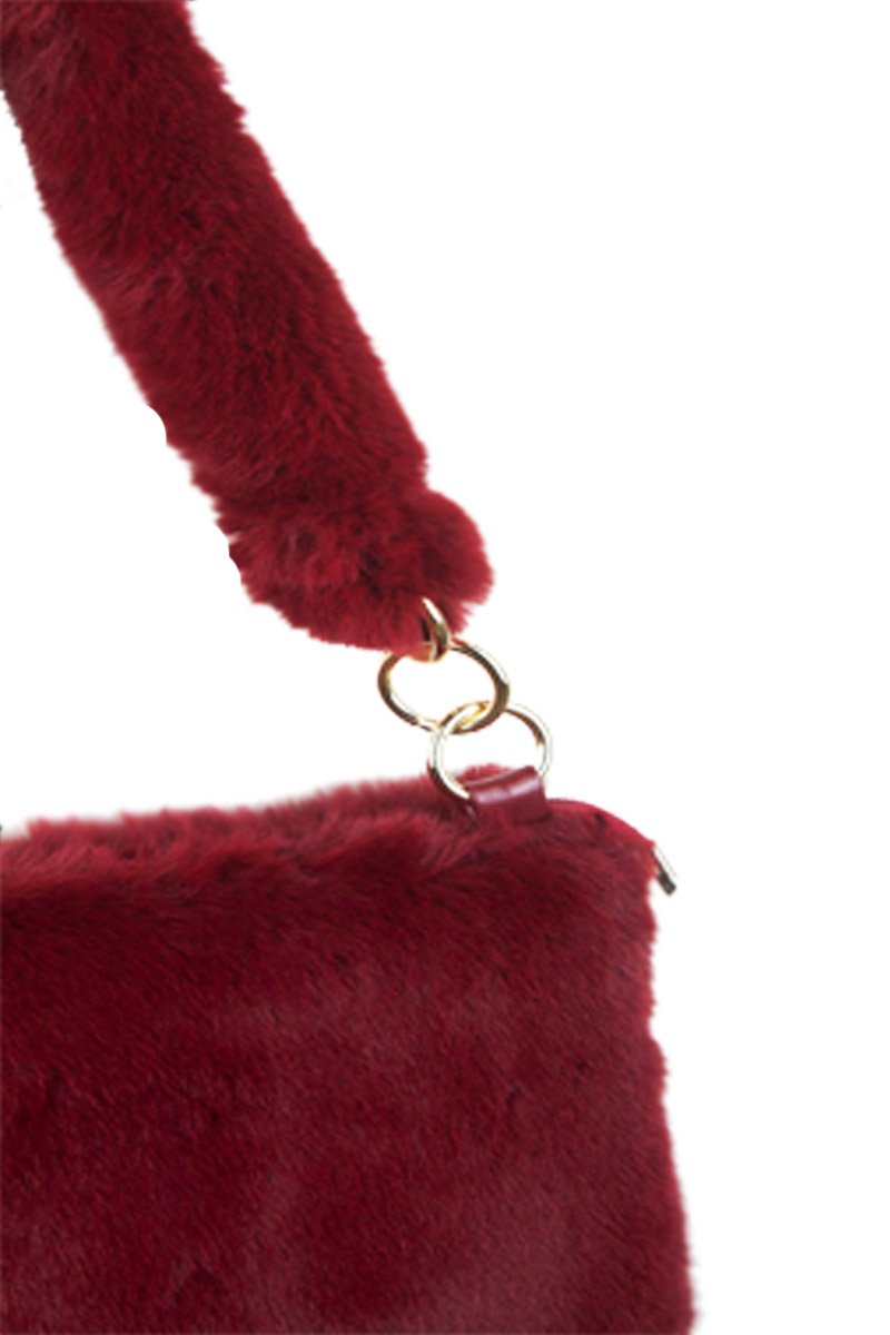 Una Wine Faux Fur Shoulder Bag