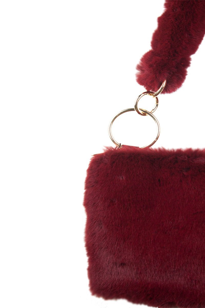Una Wine Faux Fur Shoulder Bag