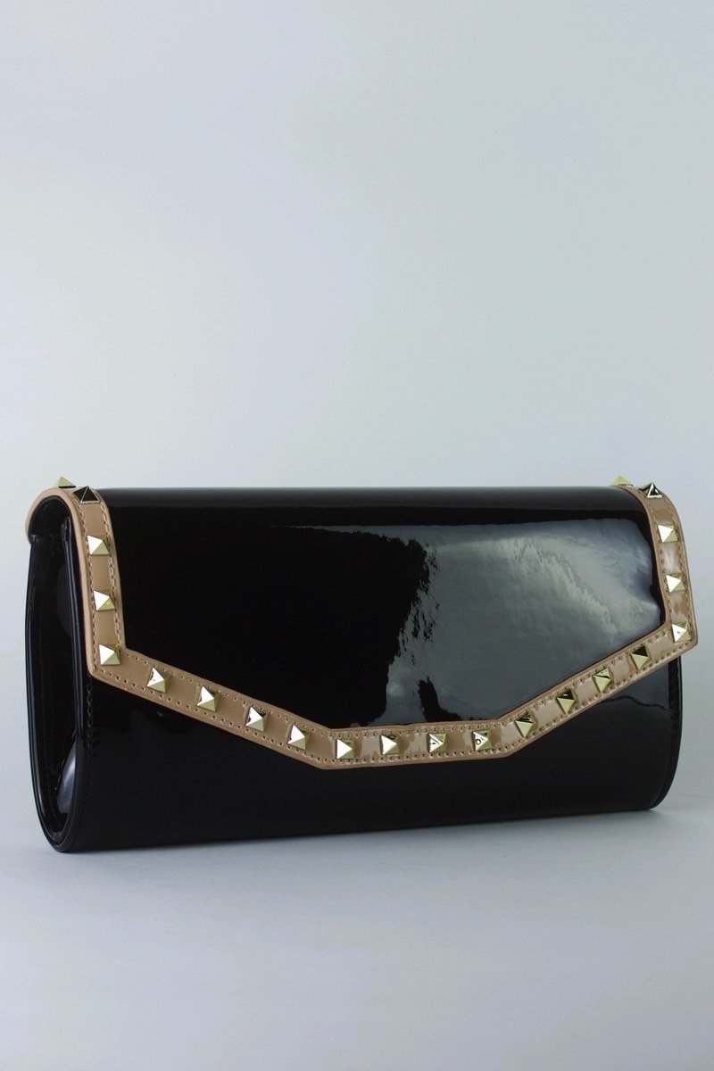 Valencia Black Patent Stud Clutch