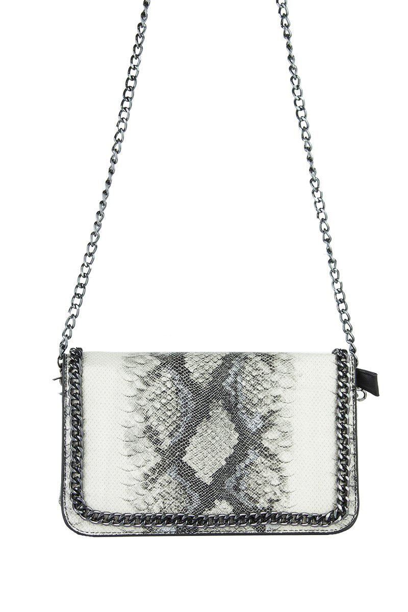Vanessa Black Python Chain Shoulder Bag With Silver Detail