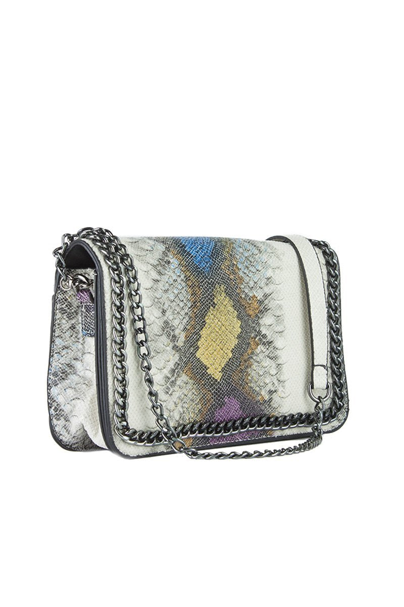 Vanessa Blue Python Chain Shoulder Bag With Silver Detail