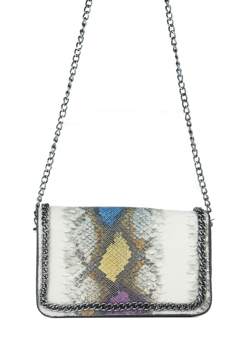 Vanessa Blue Python Chain Shoulder Bag With Silver Detail