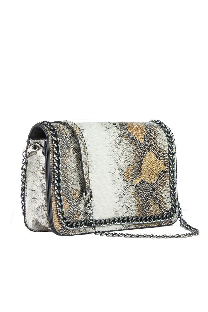 Vanessa Brown Python Chain Shoulder Bag With Silver Detail