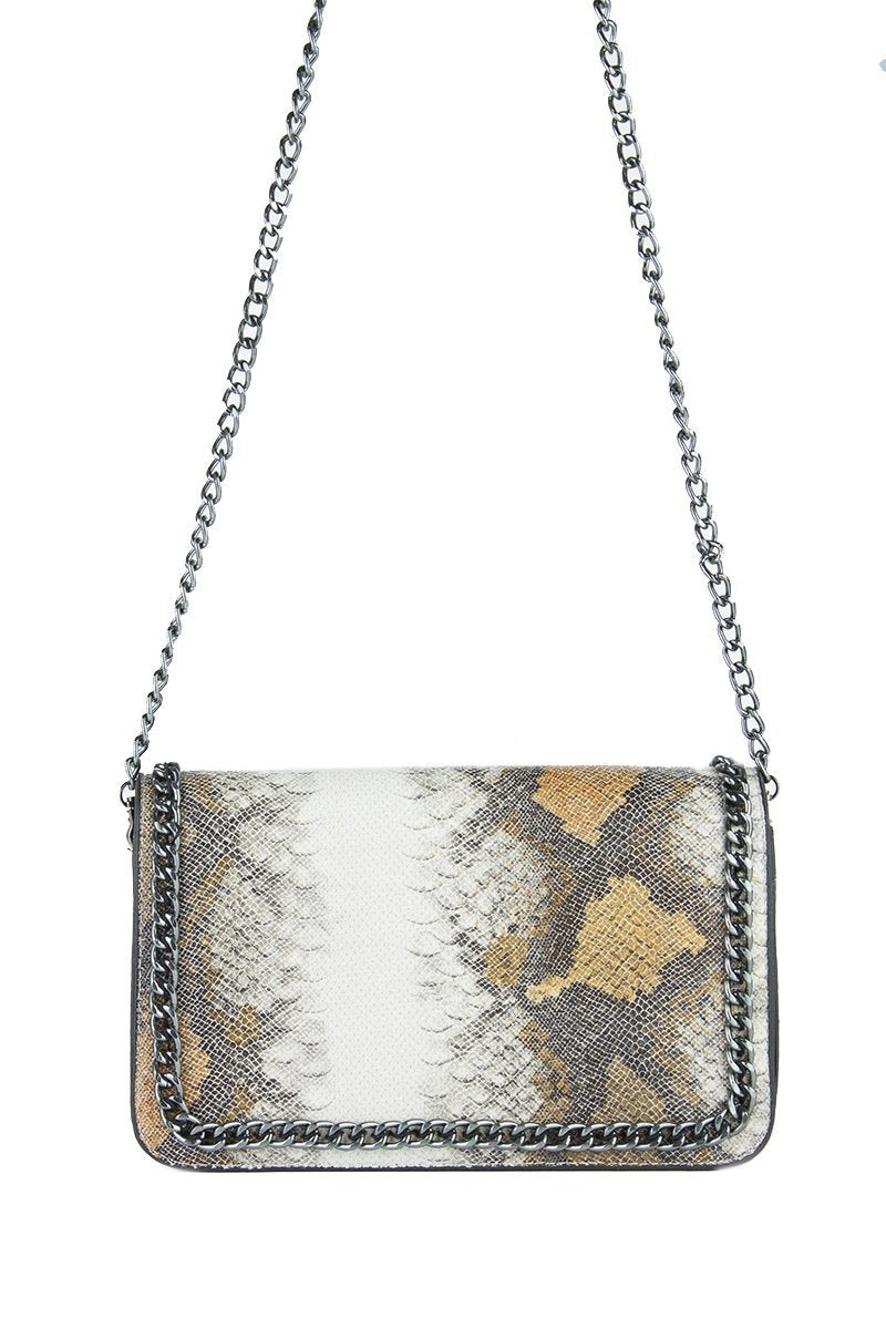 Vanessa Brown Python Chain Shoulder Bag With Silver Detail