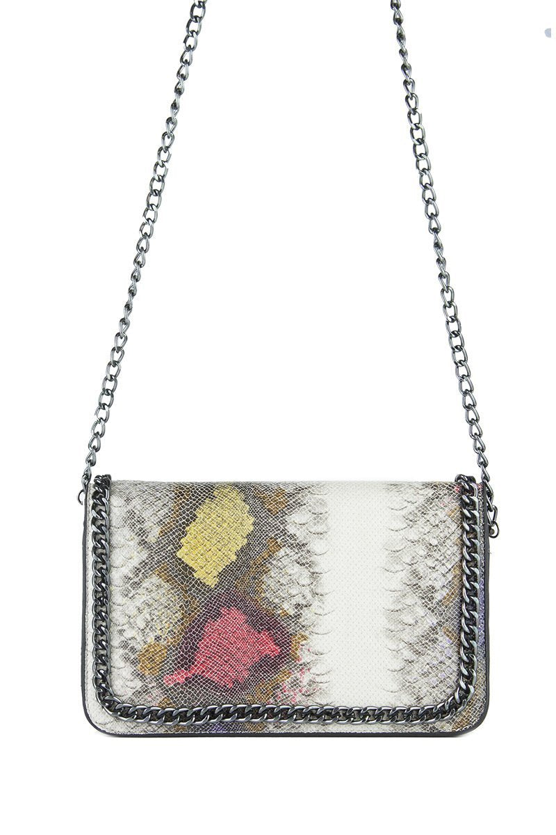 Vanessa Purple Python Chain Shoulder Bag With Silver