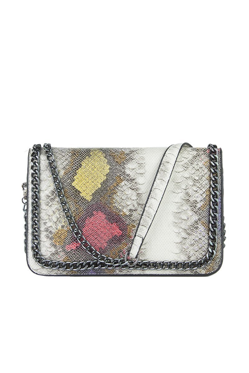Vanessa Purple Python Chain Shoulder Bag With Silver