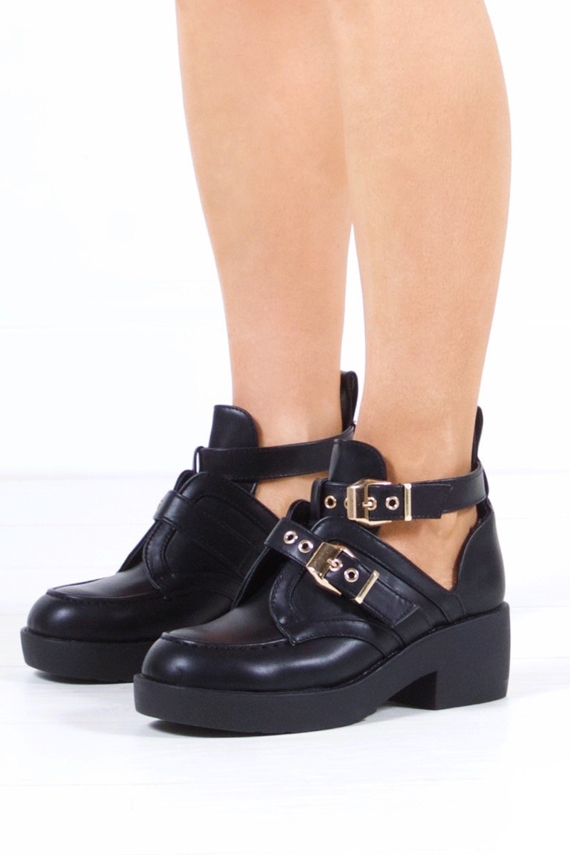 Winnie Black Buckle Ankle Boot
