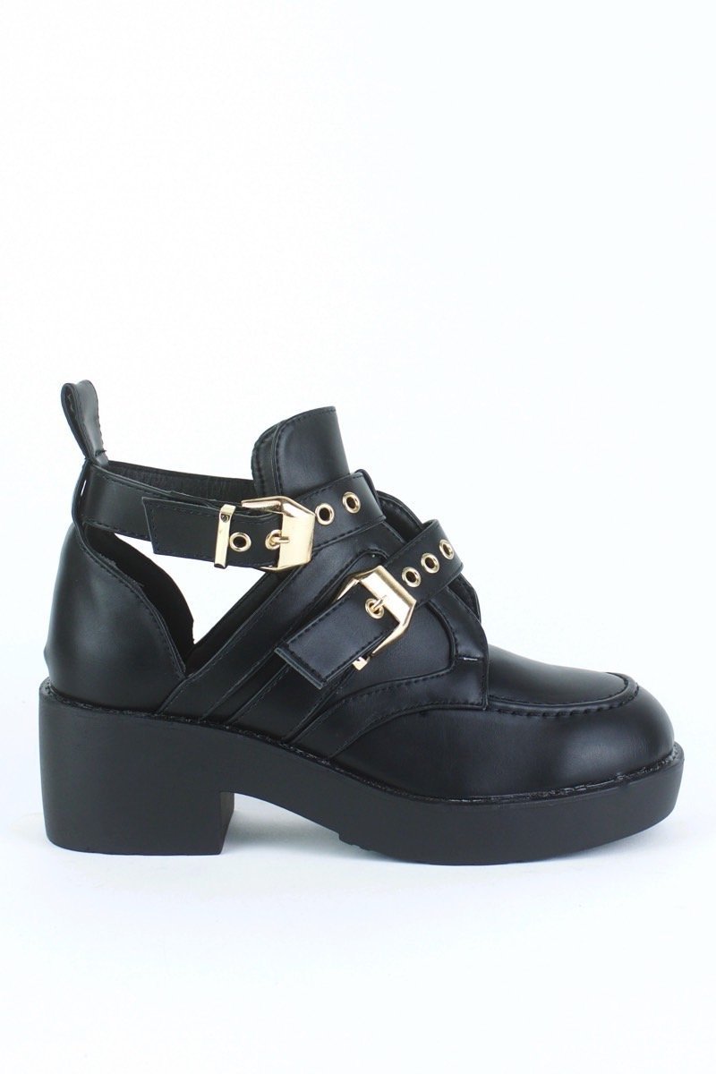 Winnie Black Buckle Ankle Boot