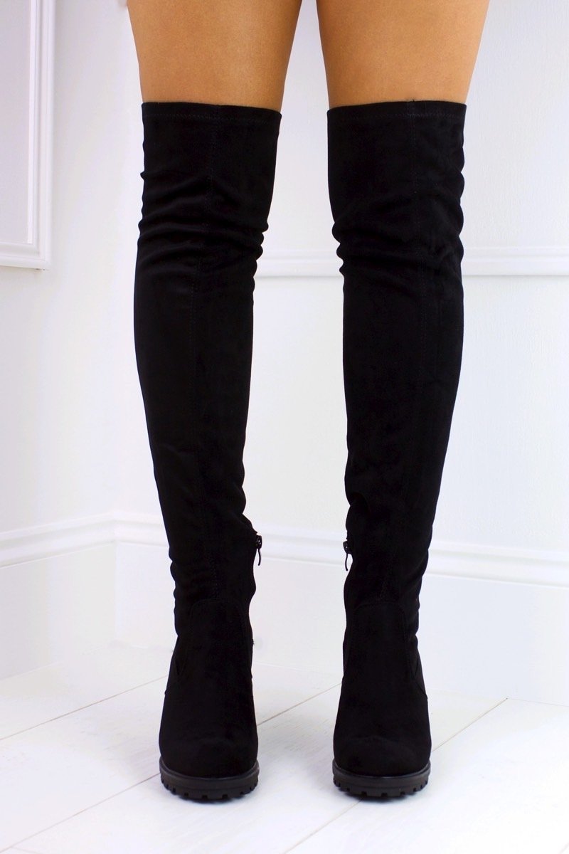 Yasmin Black Faux Suede Over Knee Boot