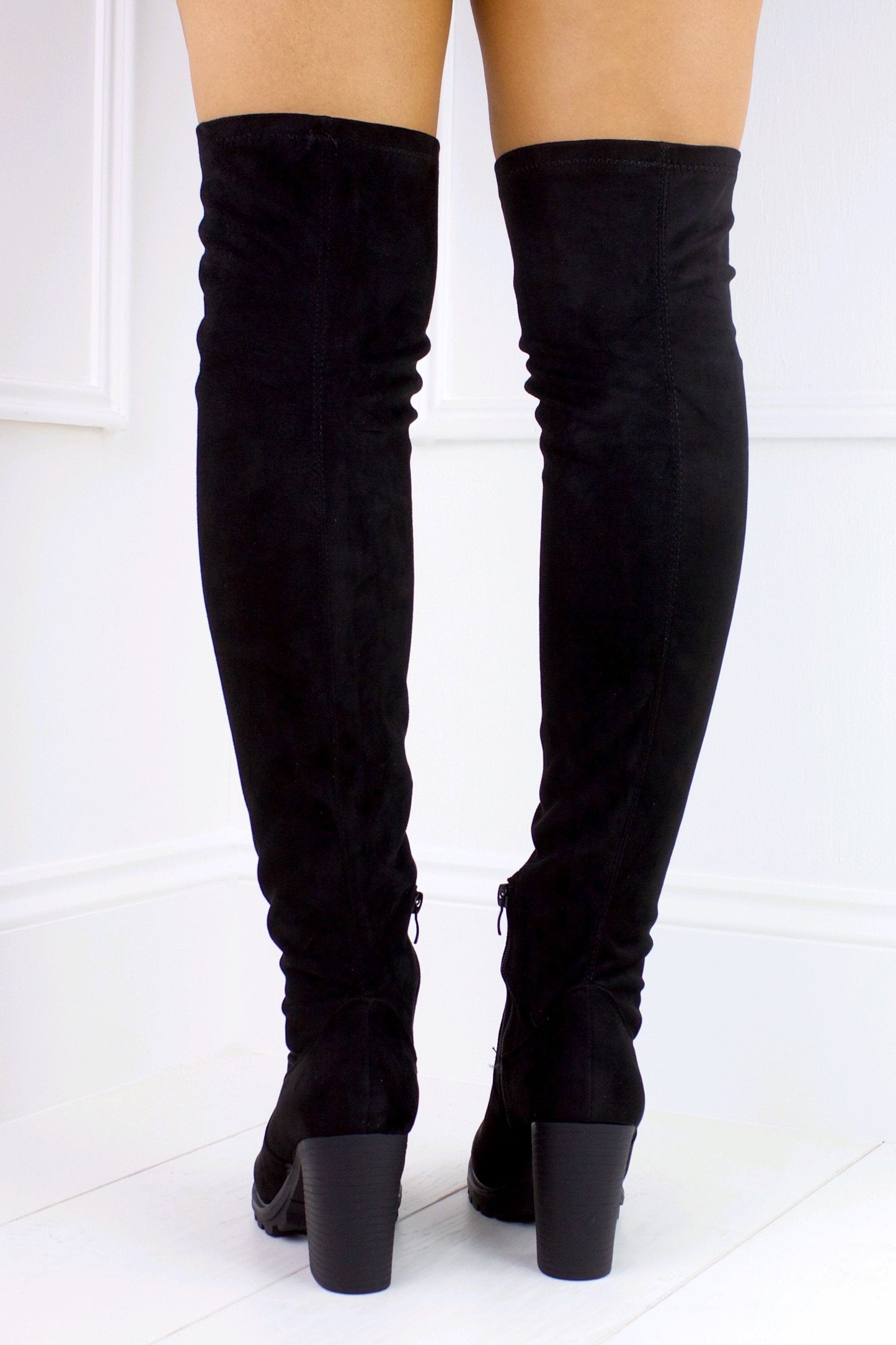 Yasmin Black Faux Suede Over Knee Boot