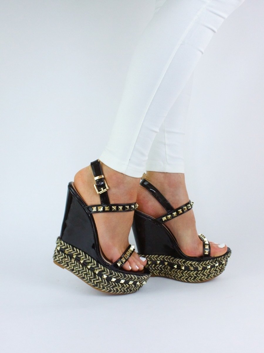 Zara Black Stud Wedge