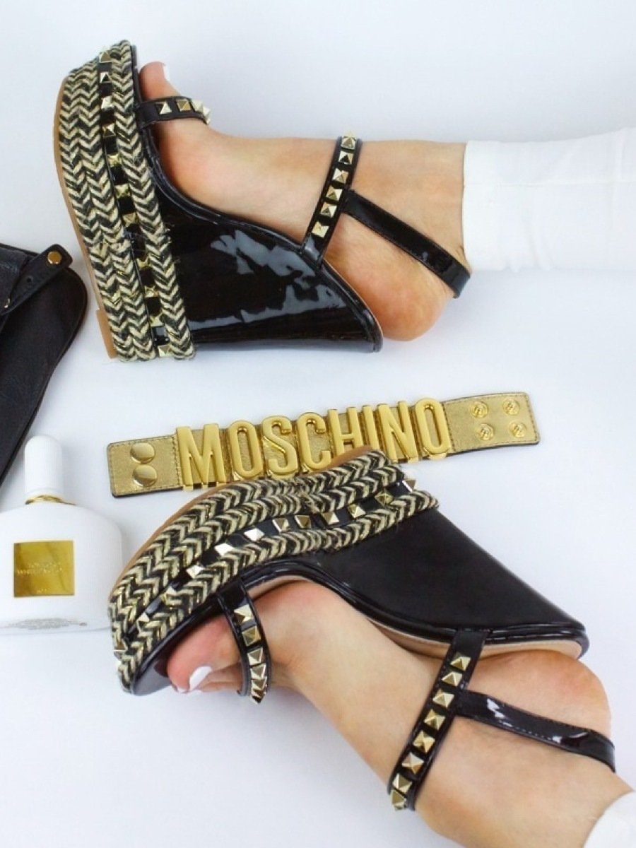 Zara Black Stud Wedge