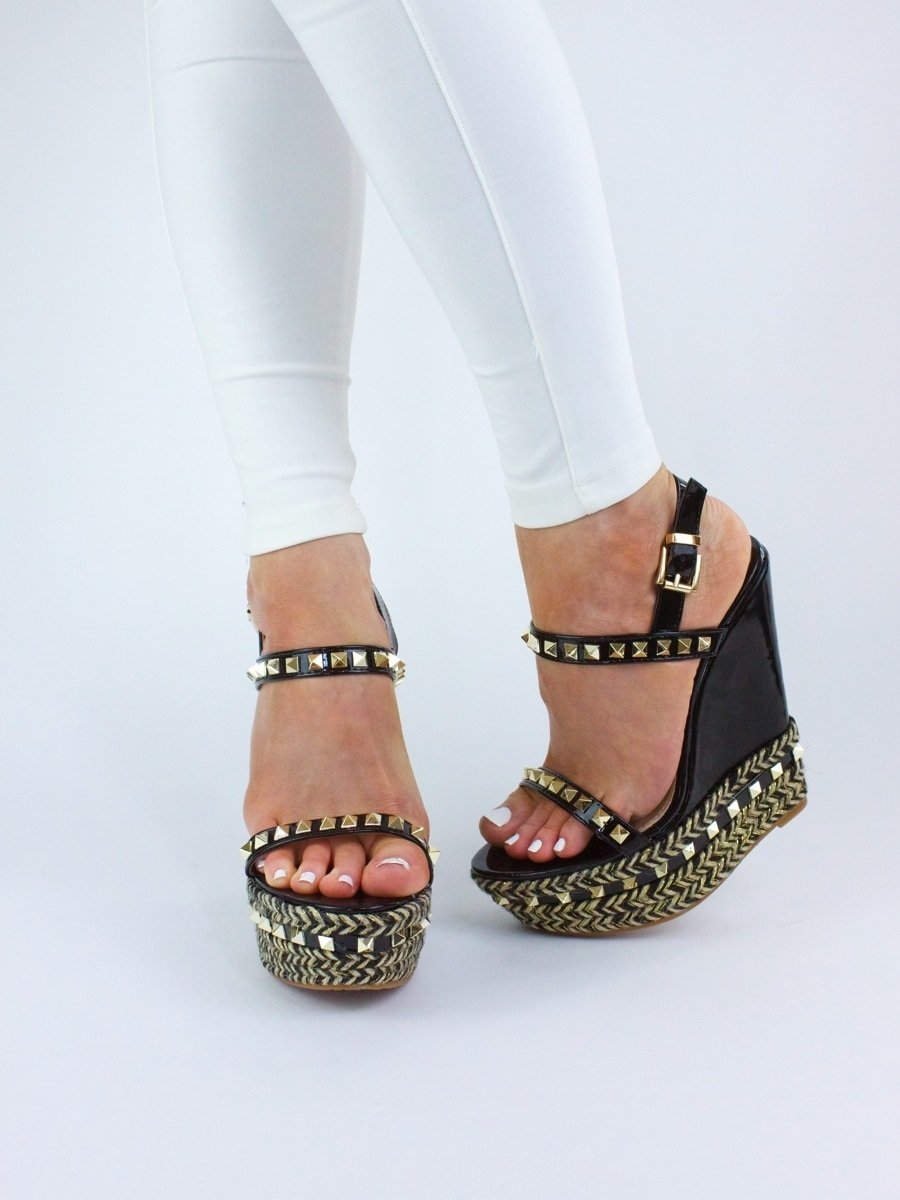 Zara Black Stud Wedge