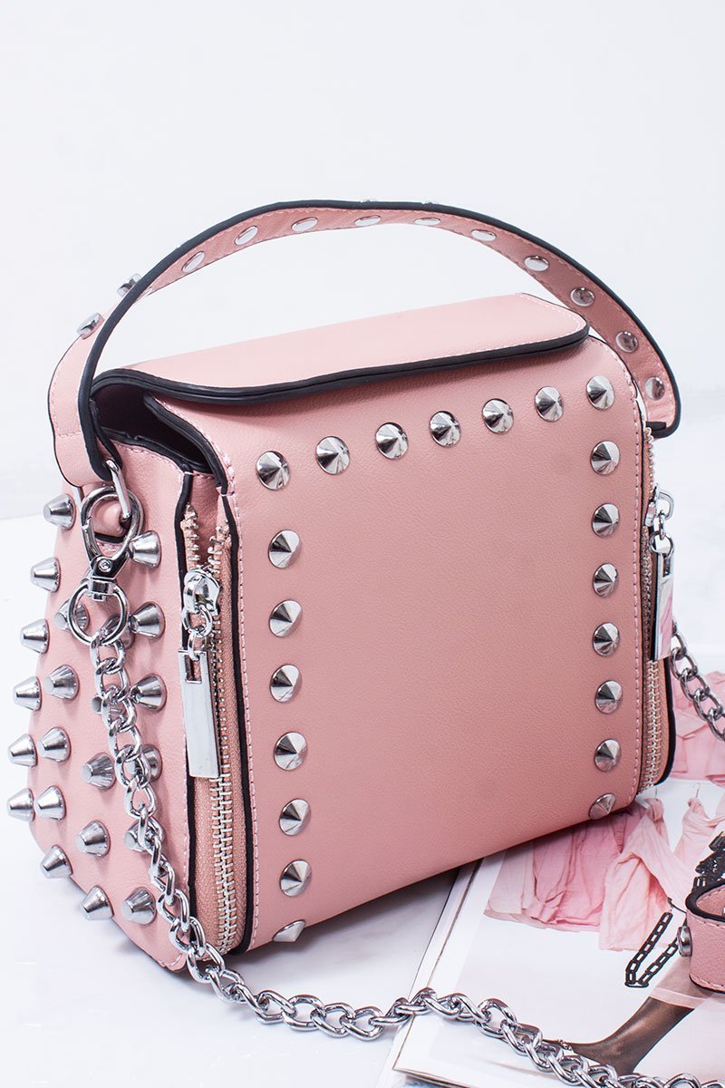 Zara Pink Faux Leather Stud Detail Top Handle Crossbody Bag