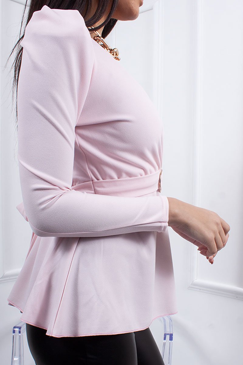 Jolie Pink Ring Detail Belted Tie Back Top