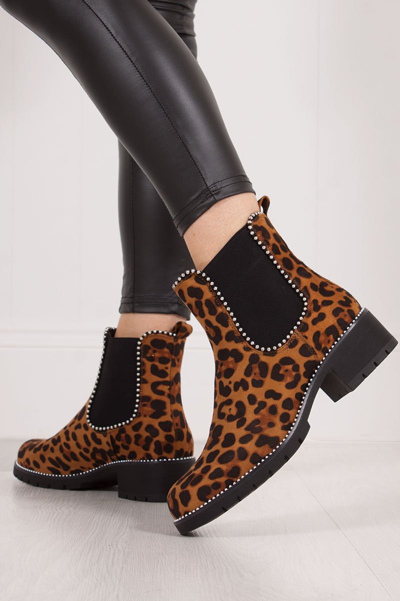 Alex Leopard Print Stud Chelsea Boots