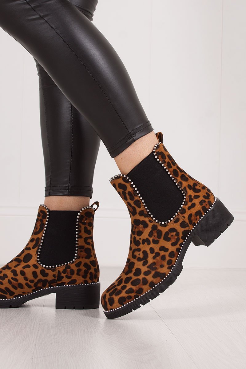 Alex Leopard Print Stud Chelsea Boots