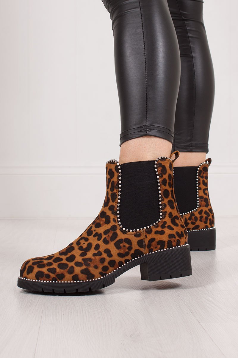 Alex Leopard Print Stud Chelsea Boots